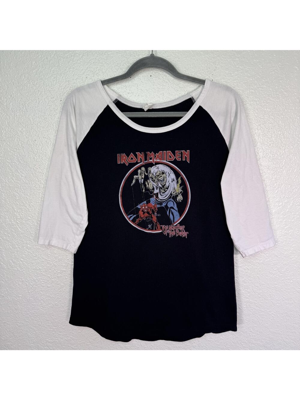 Iron Maiden Shirt Mens XL Number Of The Beast Band Baseball Raglan Tee Black